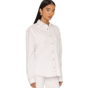 WEWOREWHAT Womens Oversized Boyfriend Stretch Twill White Demin Shirt Size M/L